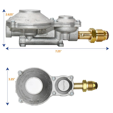 Heavy Duty Horizontal Mounted 300000 BTU Two Stage Propane Regulator With POL For RVs Vans Campers Trailers 100Lb ASME Tanks Generators