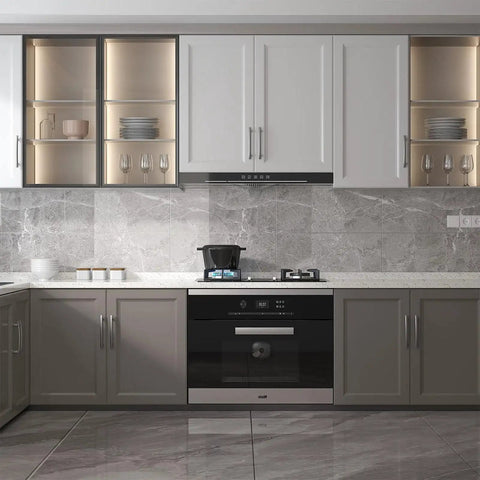20 Pack Brushed Nickel Cabinet Pulls 5 Inch Arch Curved Drawer Handles on Kitchen Cabinets with Gray and White Design