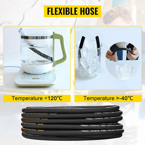 Hydraulic hose 3/8 in x 100 ft, 4800 PSI, bulk rubber oil hose, -20C to 140C, black coil