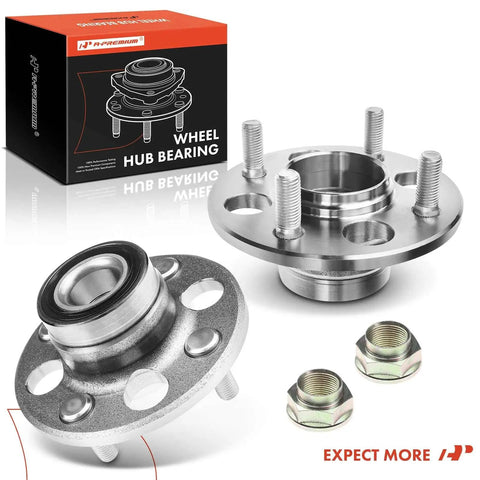 2 Pack Rear Wheel Bearing And Hub Assembly With 4 Lug For Honda Civic 1985-2000, Civic Del Sol 1993-1997 displayed with nuts