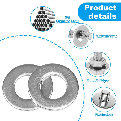 Flat washers set, 200pcs, 1/2 in OD, 304 stainless steel for screws and bolts