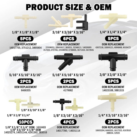 91 Pcs Car Vacuum Line Connectors Kit With 32 Sizes And Heat Resistant Tubing Auto Vacuum Hose Fittings Assortment chart