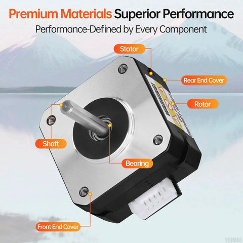 Close-up of Nema 17 Stepper Motor 5 Pack With 1.8-Degree Step, labeled parts, for 3D printer DIY CNC robot projects.