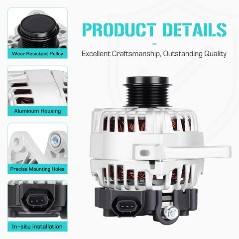 90 Amp Direct Fit Alternator Replacement For Hyundai Elantra 1.8L And 2.0L Models with aluminum housing and wear-resistant pulley