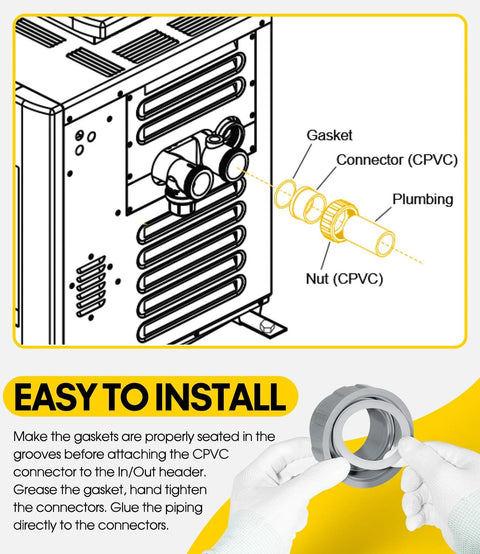 DearChan 2-pack 2 in CPVC connector kit with heater flange and nut for Raypak/Rheem pool heaters