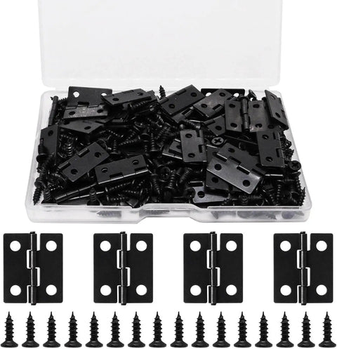 50 Pcs Mini Black Hinges For Wooden Boxes With 240 Replacement Screws 18 x 15mm Matte Iron Retro Handy Hardware Kit