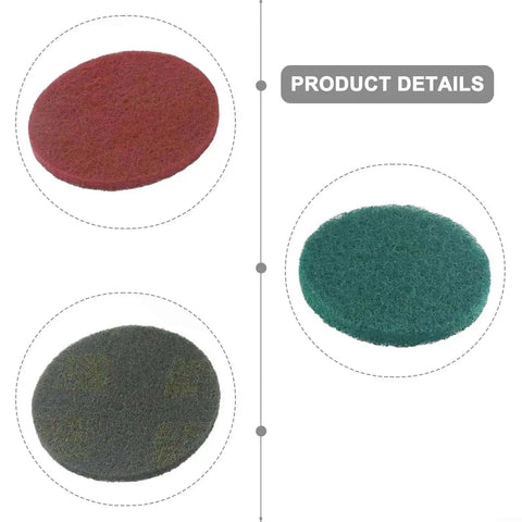3 scouring pads from 5 Inch Nylon Scouring Pads Set For Drill Powered Buffers And Polishers, 6 Pack Industrial Scrubbing Discs Green Red Grey