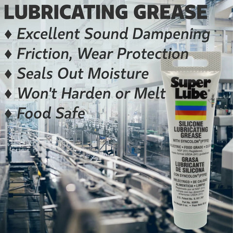 Super Lube 92003 silicone lubricating grease with PTFE tube, 3 oz, translucent white, front view