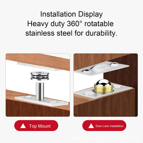 Installation view of Hidden Door Pivot Hinge Concealed 360 Rotation Heavy Duty Up To 220lbs With 10 Steel Balls For Bookcase And Wooden Doors
