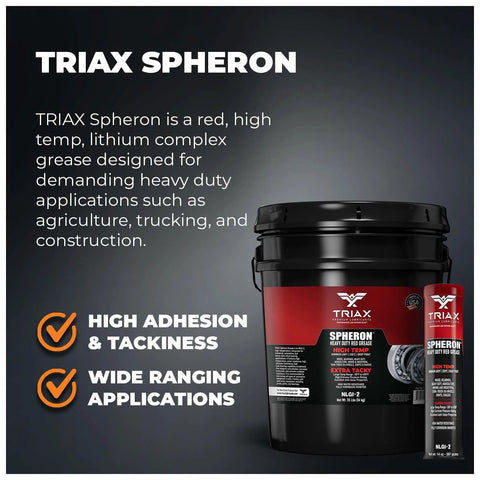 TRIAX Spheron heavy-duty grease tub with red-labeled tube, NLGI-2 lithium complex, 14 oz