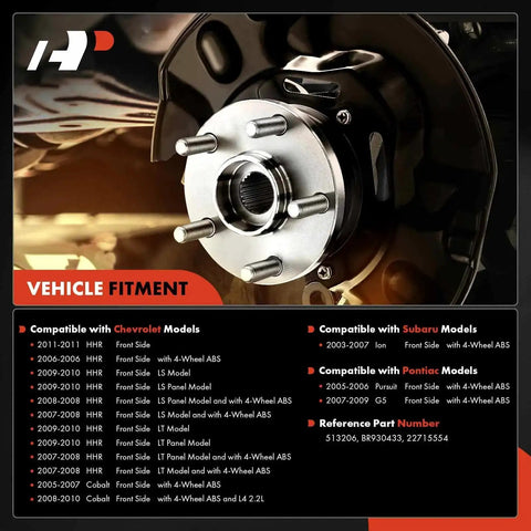 Close-up of Two Front Wheel Bearing And Hub Assembly With ABS And Five Lug For Chevy HHR 2006 2011 Cobalt 2005 2010