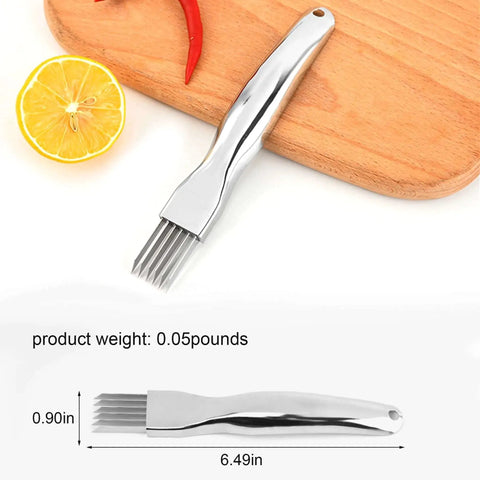 Six Blade Scallion Cutter Shred Knife With Stainless Steel Blades For Even Onion And Garlic Shredding, Compact Silver A122
