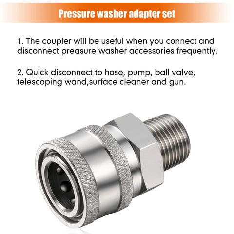 Pressure washer adapter set, 8-piece stainless steel NPT 3/8 inch quick-connect with male and female fittings
