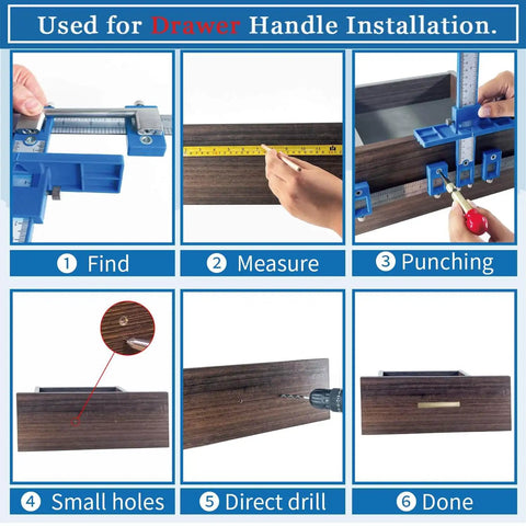 Cabinet Hardware Jig Kit With Auto Center Punch and Hole Punch fast setup for handles, knobs, pulls installation on drawers.