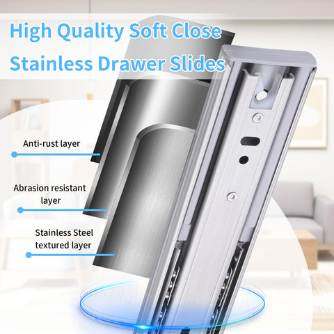 Soft Close Stainless Steel Drawer Slides 12 Inch Full Extension 100LB 5 Pairs Side Mount Ball Bearing Rails For Dresser Cabinet Replacement Includes Easy Install Instructions