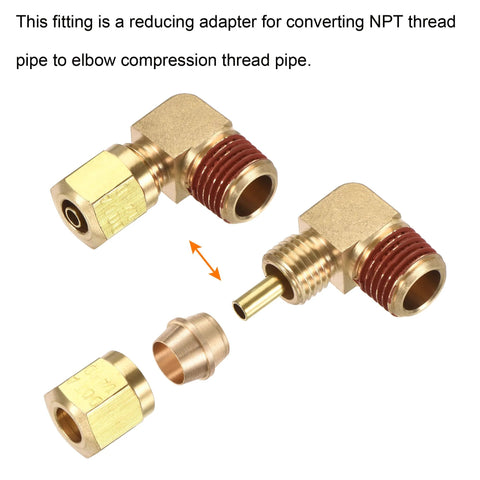 MECCANIXITY brass elbow compression fitting, 1/4NPT x 1/4 in tube OD, 90° coupling, pack of 2