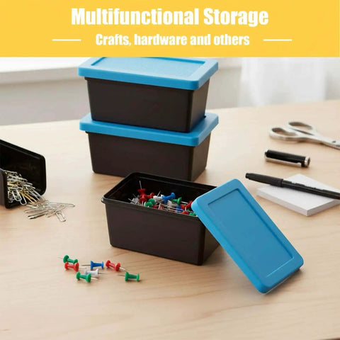 Stackable Mini Tote Bins With Lids For Desk Organization And Craft Storage Blue Tiny But Mighty Modular Organizer on desk