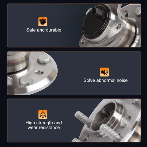 Rear Right Wheel Hub And Bearing Assembly With ABS OEM Style Replacement For 2002 2003 Lexus ES300 2007 2012 ES350 2002 2011 Toyota Camry 2005 2012 Avalon 5 Lug showing smooth metal finish, bolt holes, and ABS socket.