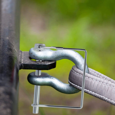Pack Of Ten Heavy Duty Trailer Pins Two And Three Quarter Inch Long By One Quarter Inch Wide With PTO Pins installed on hitch.