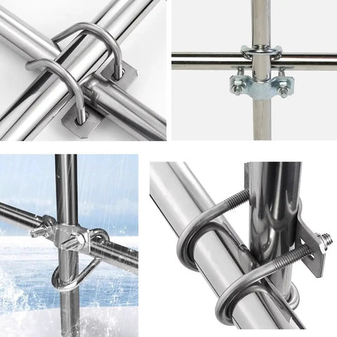 Sturdy Stainless Steel Cross Pipe Clamp Set 32mm X 32mm U Shaped Clip For Greenhouse Farm Nursery Fence Scaffolding Cross Grid Connector M8