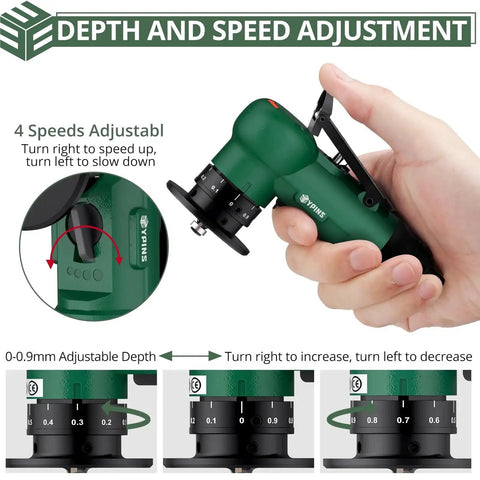 Pro Mini Pneumatic Chamfering Tool With 16 Piece C And R Angle Blades For Straight 45 Degree And Arc Beveling in hand