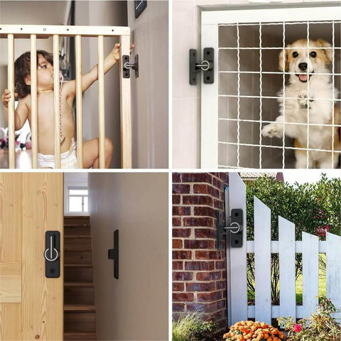 Luminous Barn Door Lock Latch For Night Visible Privacy 90 Degree Heavy Duty Gate Latch Flip Gate Latch With Glow In The Dark Coating; visible on various gates and doors.