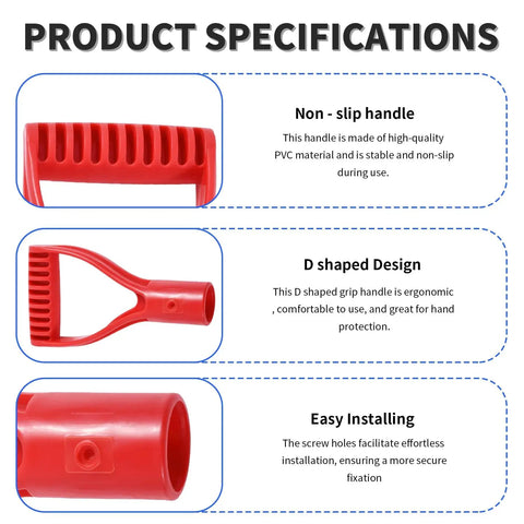 Specifications for Two Pack Red D Shaped PVC Shovel Handle Grips For Plastic Spades Replacement Snow Shovel Garden Tool