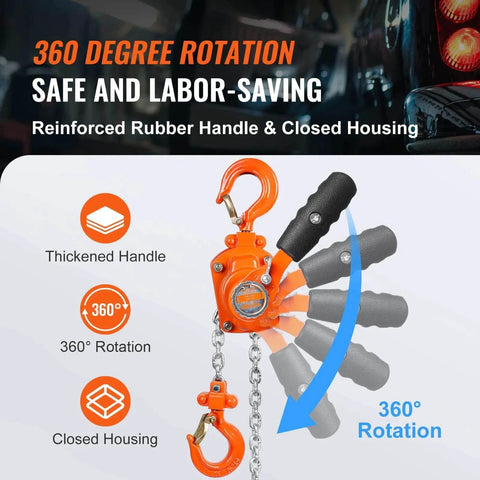 Manual Lever Chain Hoist Quarter Ton Come Along Ten Ft G80 Chain with 360 Rotating Hook and reinforced handle
