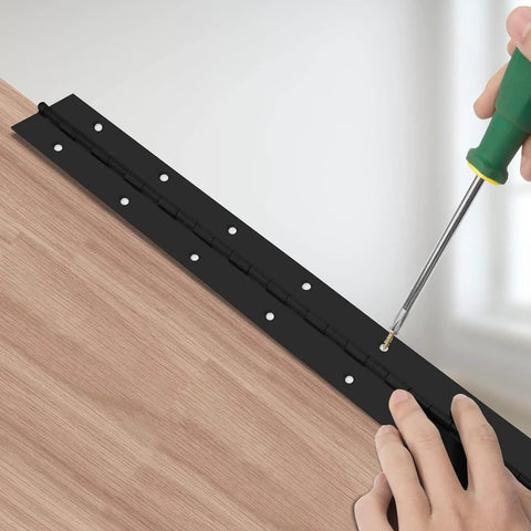 2-pack heavy-duty piano hinge, 20-inch long, black stainless steel with mounting holes for cabinet doors