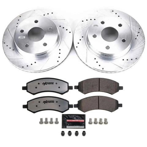 PowerStop front brake kit: two drilled and slotted rotors with ceramic pads for Chrysler Aspen, Dodge Durango, Ram 1500