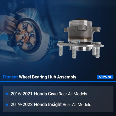Rear Wheel Hub And Bearing Assembly Replacement For 2016 To 2021 Honda Civic And 2019 To 2022 Honda Insight With 5 Lug ABS