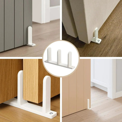 Four Pack Closet Door Floor Guides For Universal Sliding Doors, Bottom Mounted Floor Guides Fit One And Three Eighths Inch Doors, White ABS Construction, Includes Screws, Keeps Panels Centered And Gliding Smoothly For Quiet Operation