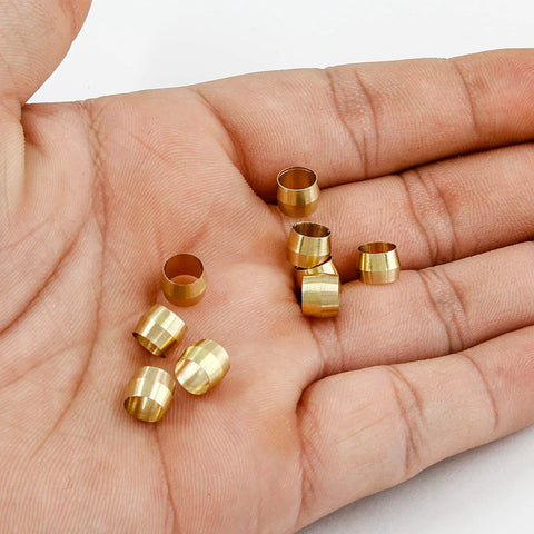 Brass compression sleeves ferrules for 1/4 inch tube, 50-piece assortment