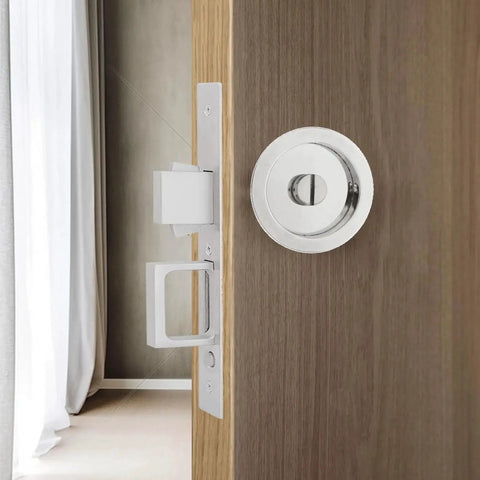 Pocket Door Hardware With Pull Recessed Door Handle Lock For Furniture Invisible Sliding Door Lock Handle Silver Zinc Alloy Construction Anti Rust Corrosion Resistant