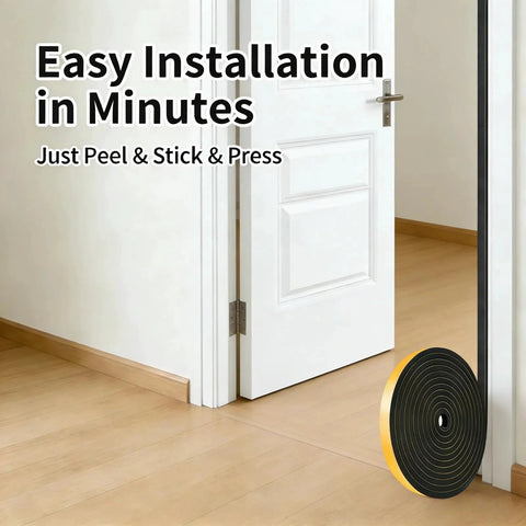 Weather Stripping Door Seal Tape With Strong Adhesive Lightproof And Noise Reduction Weatherproof Foam Insulation roll by a white door.