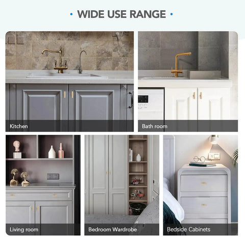 Set Of 30 Solid Single Hole Slim Square Bar Cabinet Pulls In Champagne Bronze Finish installed in various home cabinets.