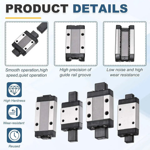 MGN9H Linear Bearing Carriage Block with mini guide and wrench for 9mm linear motion rails, high precision, and smooth sliding.
