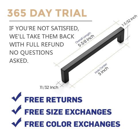30 Pack Solid 5 Inch Center to Center Slim Square Bar Drawer Handles Matte Black for Kitchen Cabinets and Furniture.