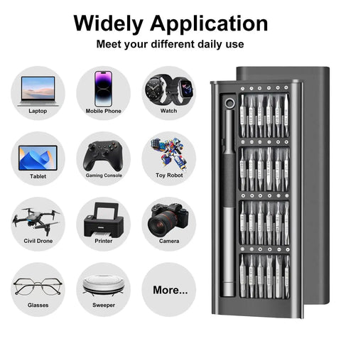 52-In-1 Precision Screwdriver Set With Magnetic Mini Repair Tool Kit for tech repairs and device compatibility illustrations