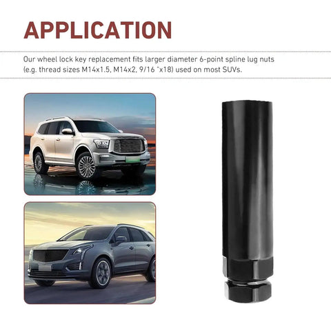 6 Spline Lug Nut Socket Fits 13/16 Inch And 3/4 Inch Lug Nuts shown next to SUVs, ideal for quick tire changes and heavy use.