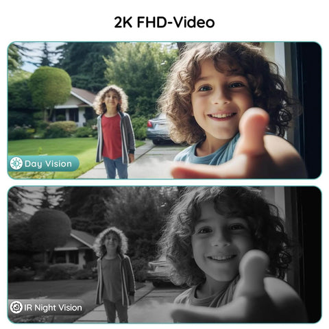 Comparison of day and night vision with Wireless Video Doorbell With No Subscription Fees, 2K HD Live View, Wide 166 Degree Field Of View