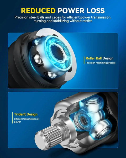 Close-up view of Front CV Axle Shaft Assembly For Subaru Forester 2009 2013 Impreza WRX 2011 2014 WRX Limited XV Crosstrek 2013 2014 Replacement With Sealed Neoprene Boot 66 7381 focus on roller ball and trident design