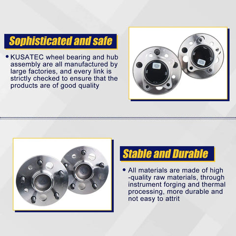 Rear Wheel Bearing And Hub Assembly Replacement For 512206 512207 Compatible With Lexus ES300 ES330 ES350 Avalon Camry Highlander Solara With 5 Lug And ABS Fits 2001 Through 2012 Models, showing dual assemblies with detailed components.