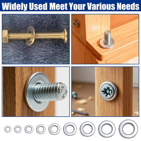 Flat washer set, stainless steel, 300 pcs, assorted sizes M2–M12 for screws and bolts