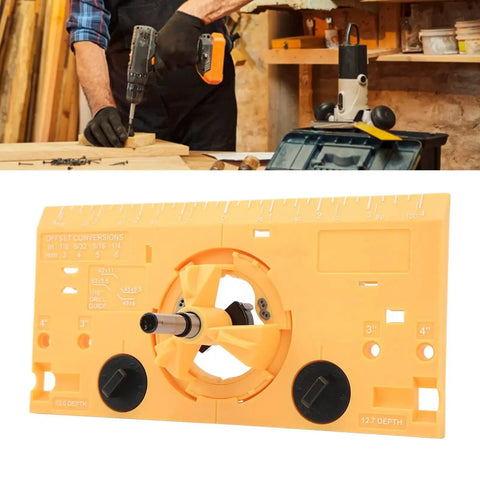 35mm Hinge Boring Jig Kit For Woodworking With Accurate Hinge Hole Drilling Guide Locator And One Sixteenth Inch Bit Durable ABS Panel Scratch Resistant Bright Yellow