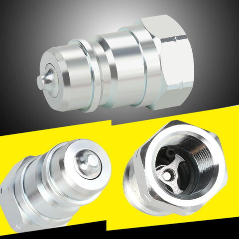 ANCIMOON 1/2'' Ag ISO 5675 poppet hydraulic quick-connect coupler with dust caps, silver, side view