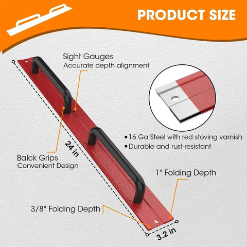 Heavy Duty 24 Inch 16 Gauge Steel Sheet Metal Folding Tool With Grips For Uniform Folds Built For HVAC Ductwork Red Finish Diagram