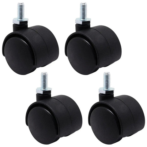 1 Inch Stem Swivel Casters Set Of 4, M6 Threaded Stem, visible in black with 360 Degree Rotation, for furniture use, floor friendly