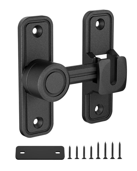 Heavy-Duty Zinc Alloy Barn Door Lock With 90/180 Degree Flip Privacy Latch, Extra Thick Construction For Bathroom, Bedroom, Shed, Cabinets, Garden Gate And Pet House, Rust-Resistant Coating, Includes Screws And Spacer, Black Finish