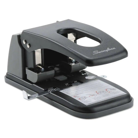 Heavy Duty Two Hole Punch With High Capacity For 100 Sheets, built tough metal construction, wide handle, black finish.